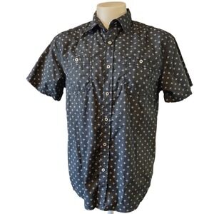 Rustic Blue Shirt Men's Large Geometric Star Print Black Streetwear Edgy Casual